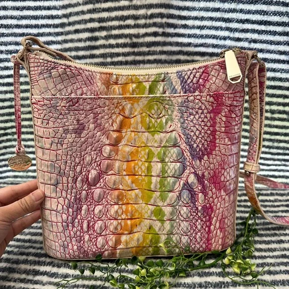 Brahmin Pink and Yellow Textured Crossbody Bag - Picture 5 of 13